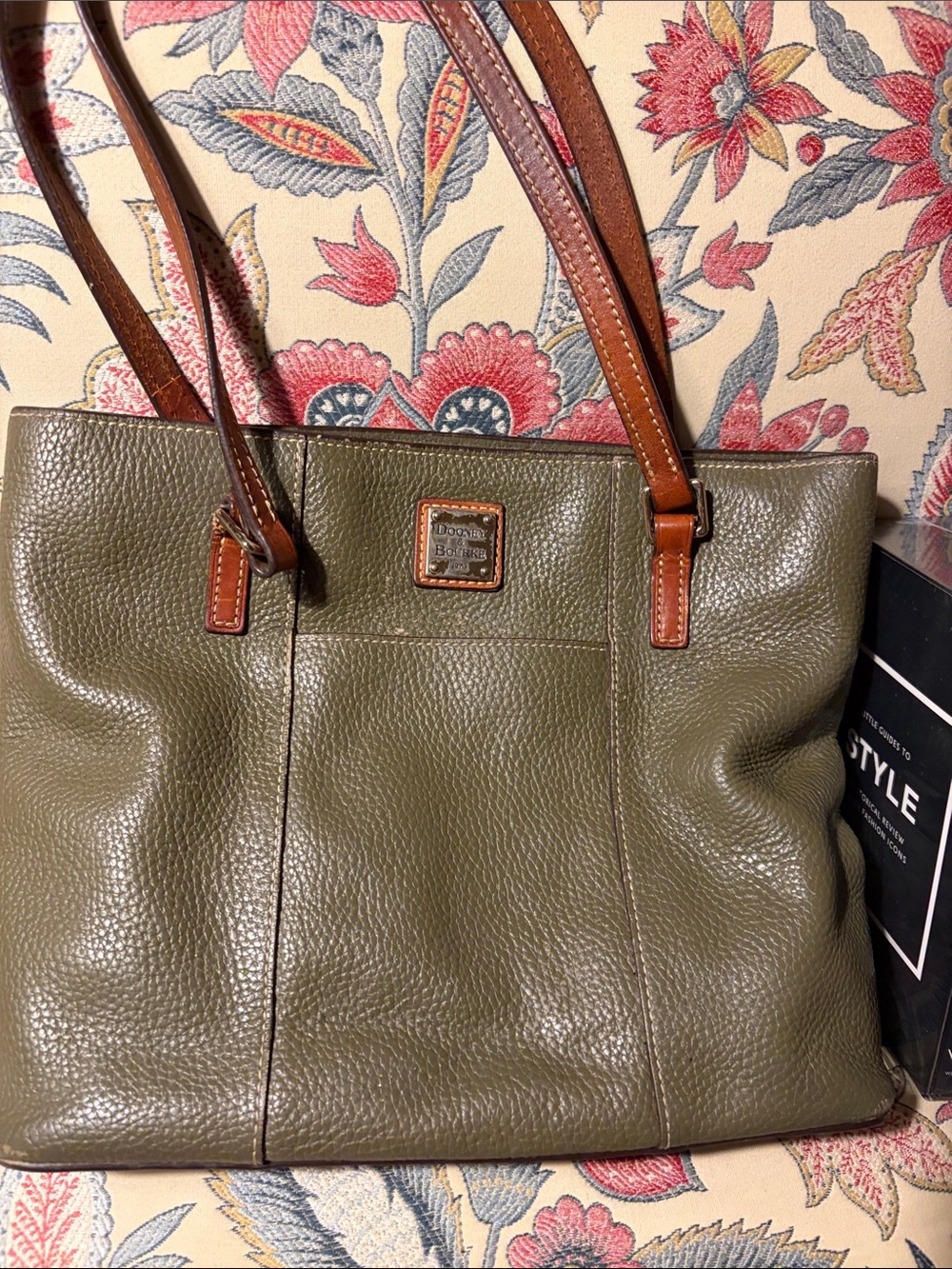 Dooney & Bourke Lexington Olive Pebbled Leather Tote with Brown Trim